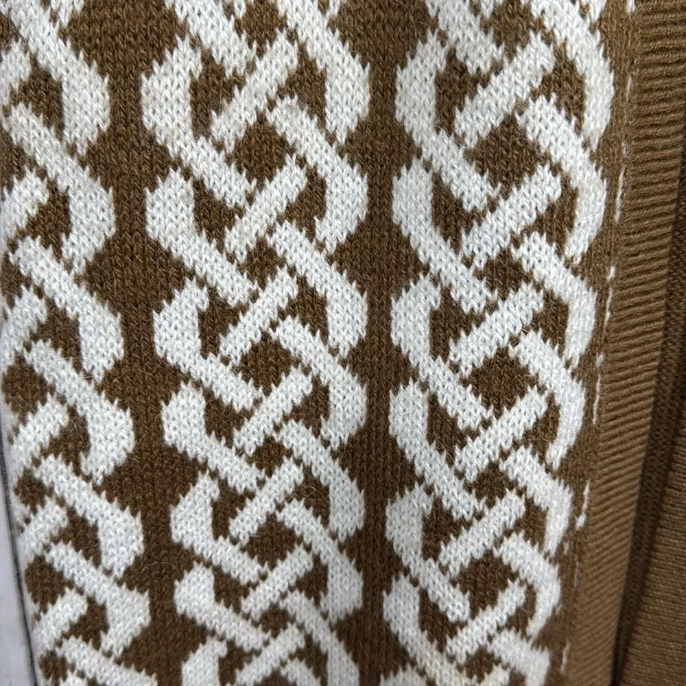 Alpaca Fina Wool 100% Tan Geometric Open Front Womens Peruvian Sweater Vest Cozy